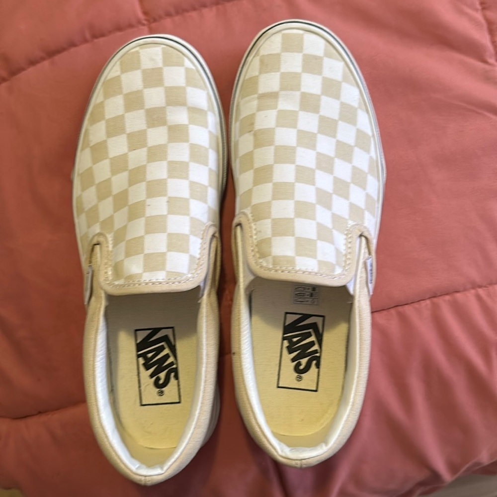 Vans checkered tan and white shoes size 7.5